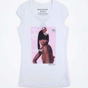 Fiorucci Women's Naomi Campbell Tee Shirt Printed White Size Small